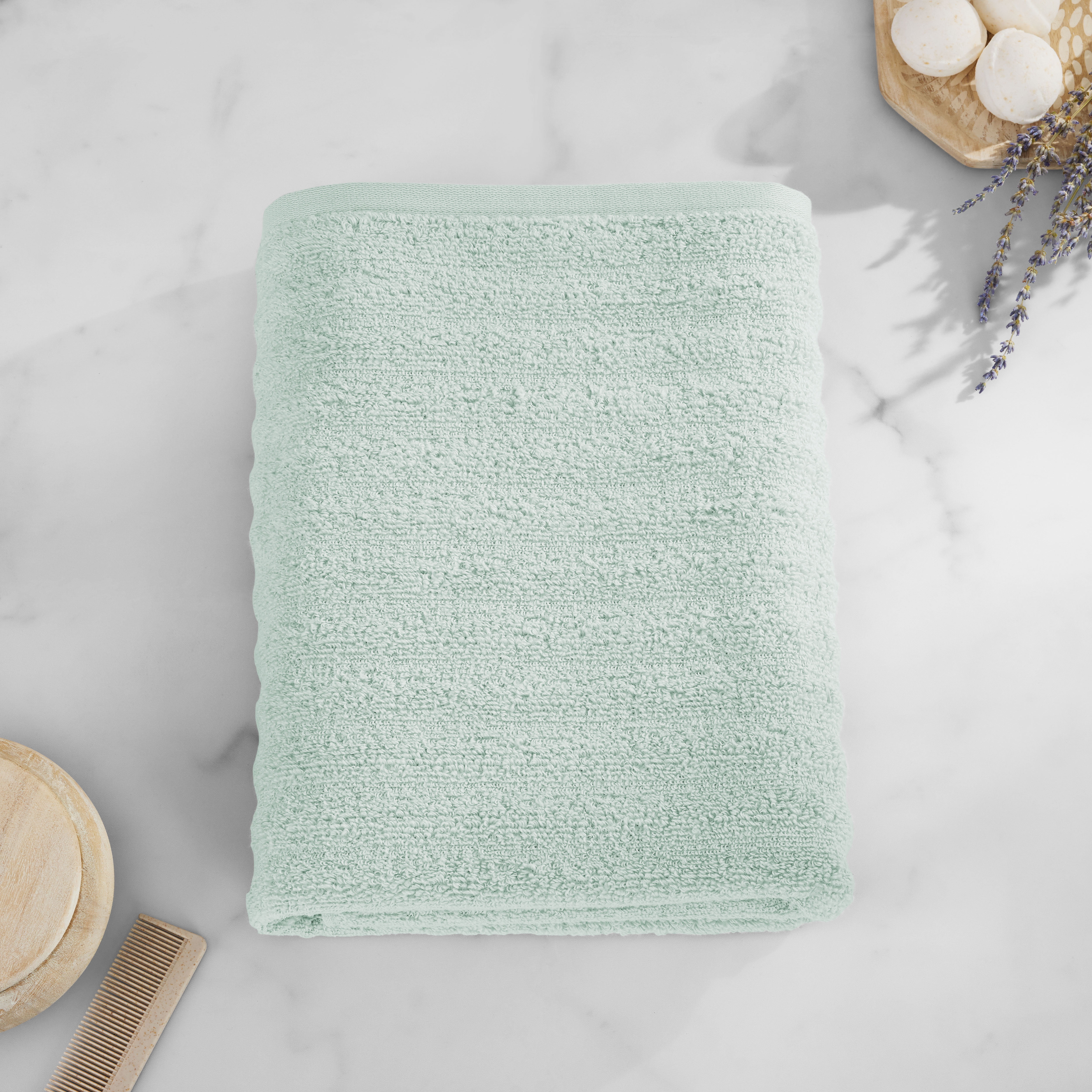 Mainstays Performance Cotton Bath Towel, Super Soft Quick Dry Fade Resistant, Textured Light Green