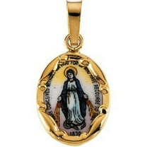 Picturesongold.Com 14k Yellow Gold and Porcelain Miraculous Medal Female Adult- 1/2 inch x 2/3 inch