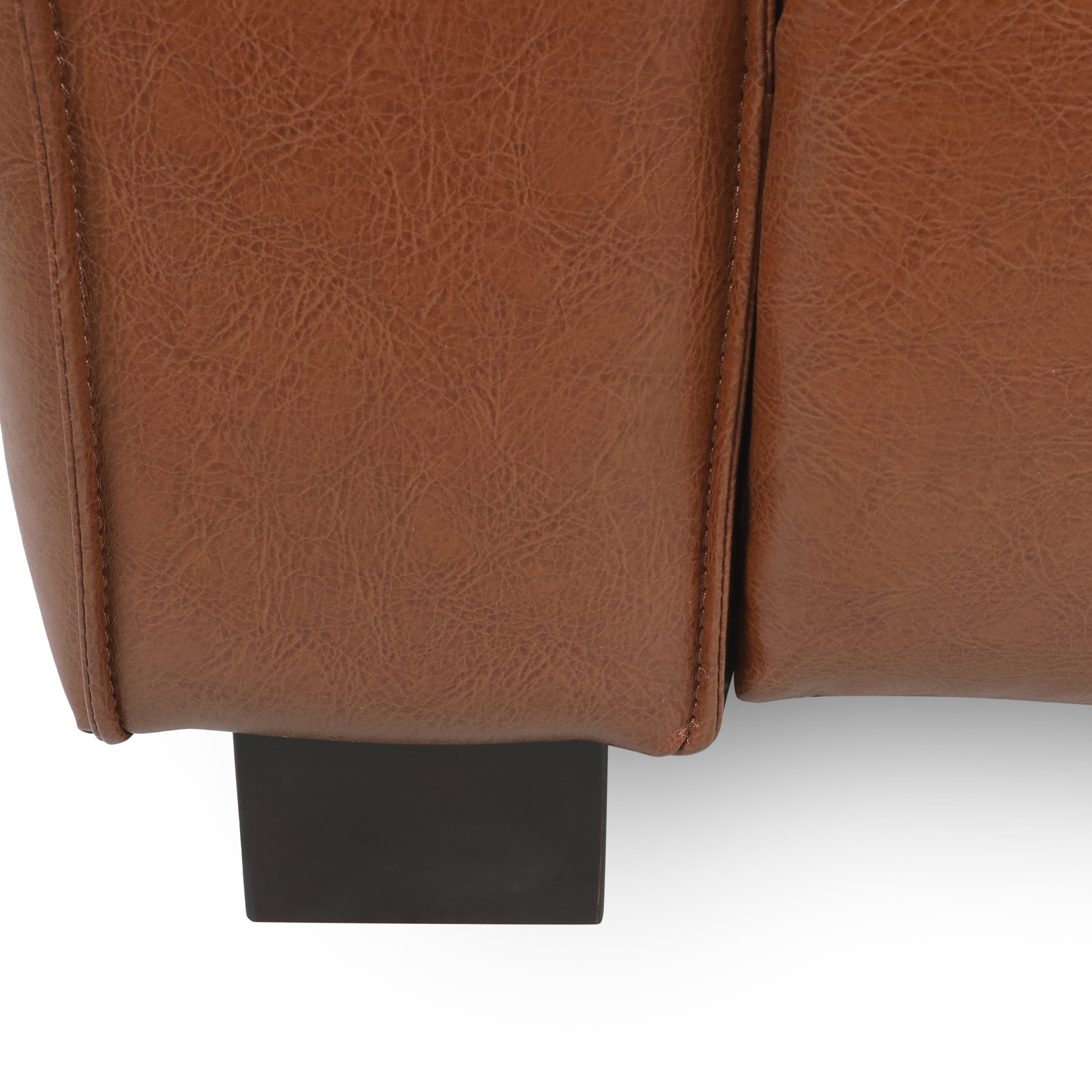 Noble House Denison Faux Leather 3 Piece Club Chair and Sofa Set, Cognac Brown and Dark Walnut