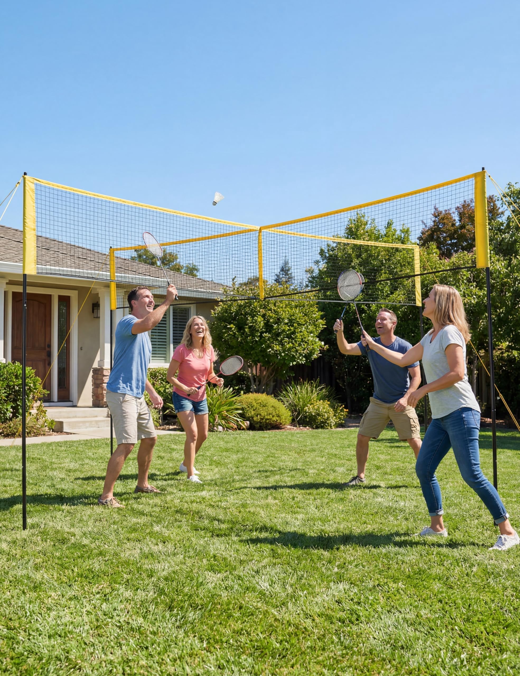 QinaQin 4-Grip Volleyball Net Set, Portable Training Net, 4.26-Meter Four-Way Adjustable Outdoor Competition Net, 3 Height Adjustment Levels