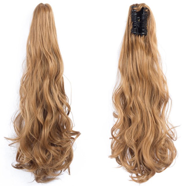 Perruque Bouclée pour Femme Queue de Cheval avec Pince Griffe Extension de Cheveux Ondulés de 22 Pouces de Long Perruques en Fibre Synthétique Résistantes à la Chaleur Prise Forte et Fixation Sécurisée