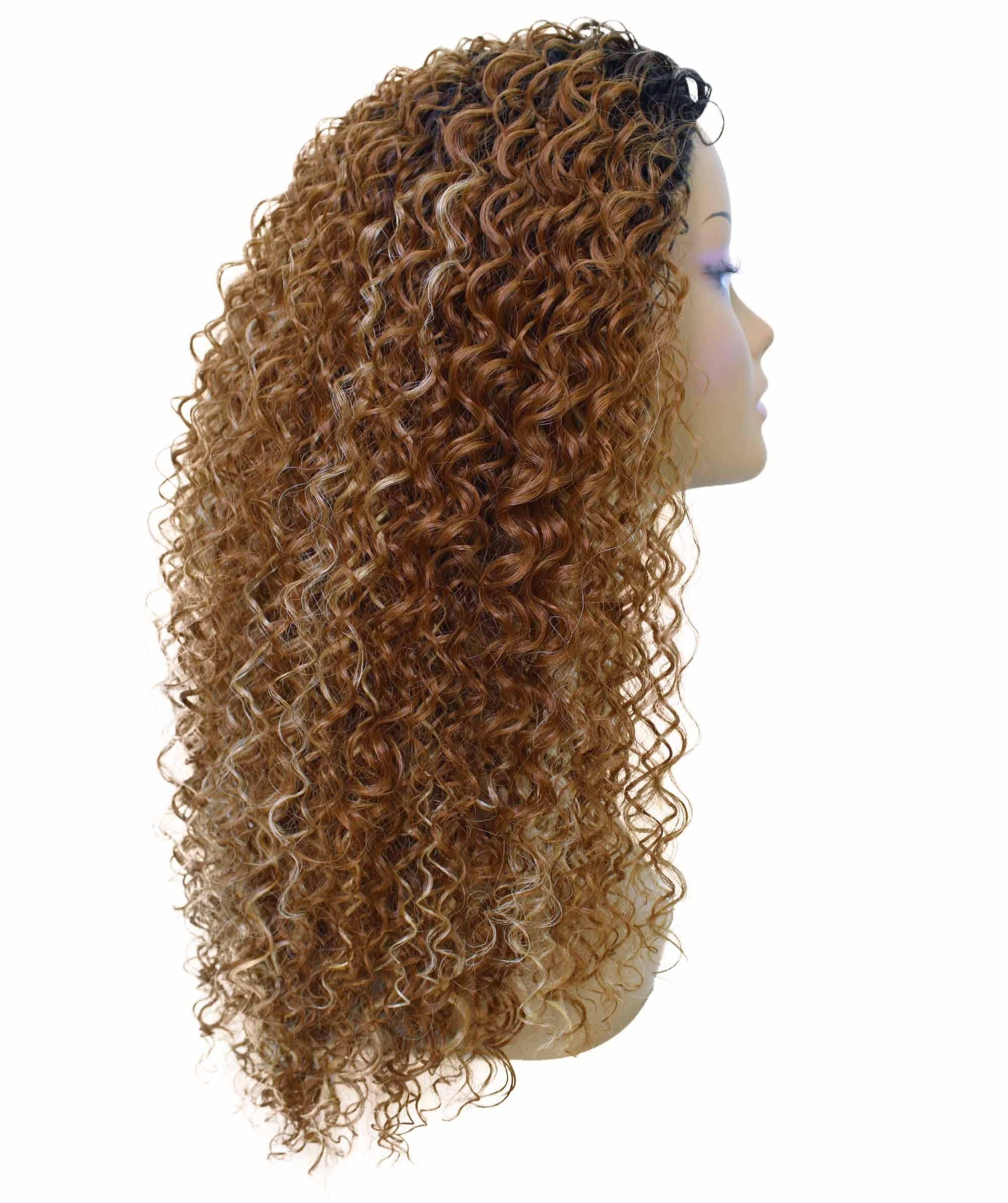 LUXLUXE Isadora Curly Body Waves 22.5 in Long Half Wig Half Cap Wig, Mix Human Hair and Synthetic Fibers, Copper Blonde to Black Blend