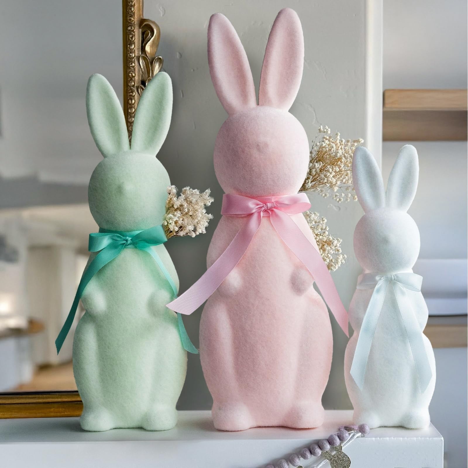 Easter Bunny Flocked Bunny Cute Rabbits Enhance Your Easter Decor with Flocking Plush Bunnies - Delightful Spring Gifts for All (3PCS)
