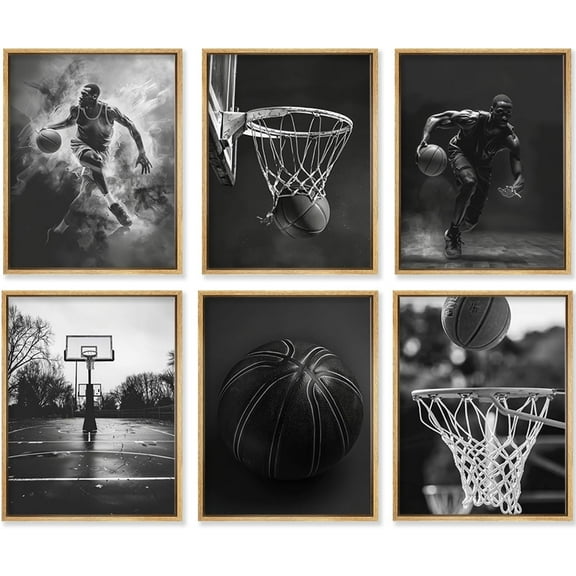 Basketball Canvas Wall Art Black and White Basketball Court Pictures Wall Decor Basketball Player Sport Theme Posters Painting Prints Artwork for Boys Room Teens Bedroom 8x10 Unframed