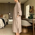 thumbnail image 5 of UKHCCC Plus Size Women's Linen Cotton Loose Fit V-Neck Midi Dress with Pockets Casual Summer Flowy A-Line Silhouette Solid Button Detail S-3XL, 5 of 9