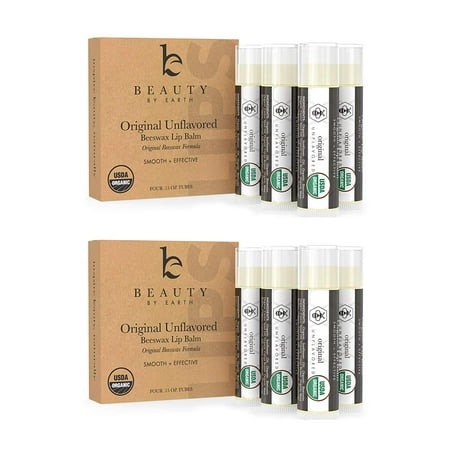 Lip Balm - Organic Pack of 8 Tubes Unflavored Original Moisturizer to Repair for Dry, Chapped and Cracked Lips with The Best Natural Ingredients - Great Gifts for Christmas and Stocking (Best Lip Balm For Super Chapped Lips)