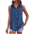 thumbnail image 2 of WHLBF Tank Tops for Women Sleeveless V-neck Casual Solid Color Button Top Navy L, 2 of 9