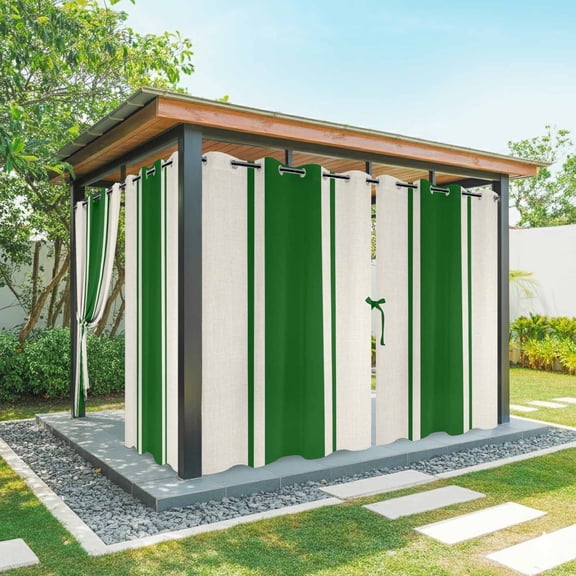 1 Panel Outdoor Curtains for Patio Waterproof 54"x95" Green Vintage Weatherproof Privacy Outsides Curtains, Geometric Stripes Simple Lines Grommet Thermal Drapes for Cabana Porch Pergola