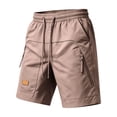 thumbnail image 7 of Besolor Men's Cargo Shorts Wide Leg Casual Loose Outdoor Running Hiking Drawstring Elastic Waist Knee Length Shorts with Pockets(Large,Brown), 7 of 7