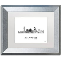 Trademark Fine Art 'Milwaukee Wisconsin Skyline WB-BW' Canvas Art by Marlene Watson, White Matte, Silver Frame
