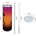 thumbnail image 3 of Western 20 Oz Skinny Tumbler, Cowboy Silhouette Chasing Horse at Sunset Old American Themed Print, Leak-Proof Straw Lid and Brush Vacuum Insulated for Outdoor Use, Redbrown and Multicolor, 3 of 6