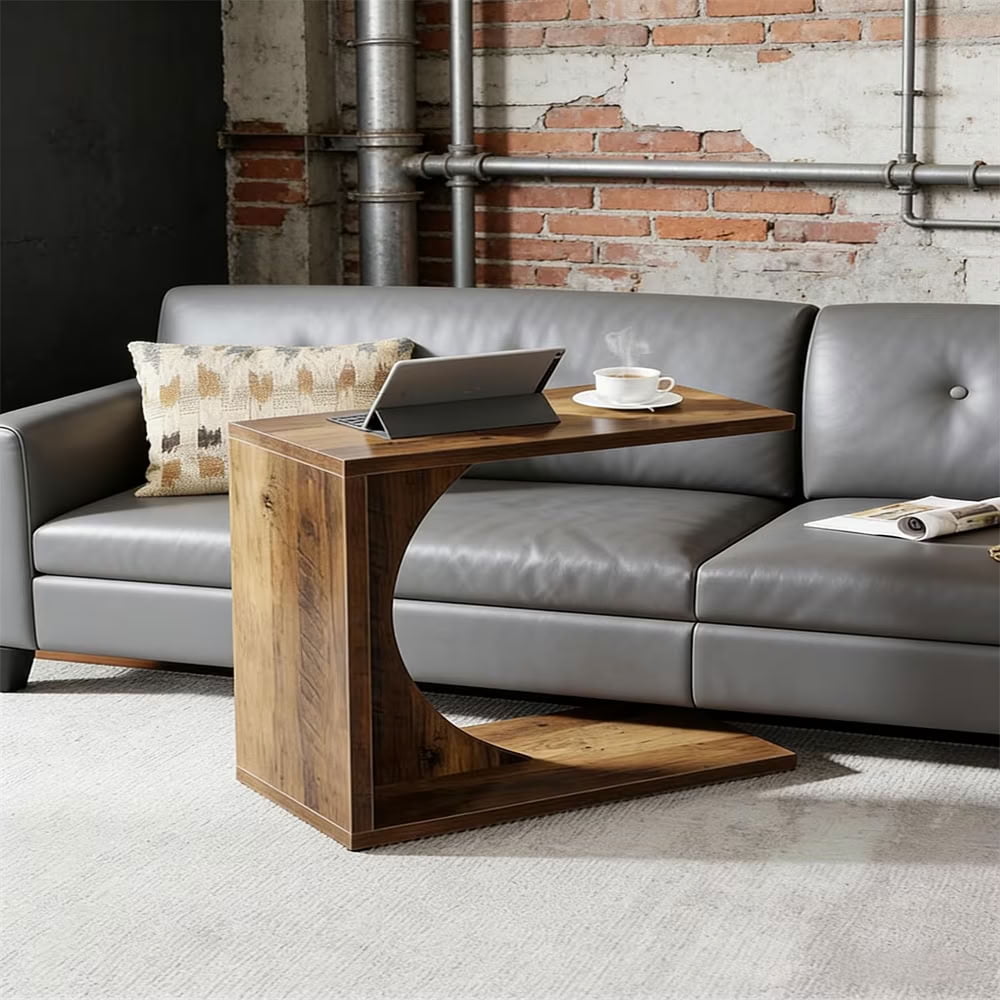 MAYEERTY C-Shaped End Table, Modern Wooden Space-Saving Couch Table for Living Room, Bedroom, Home Office