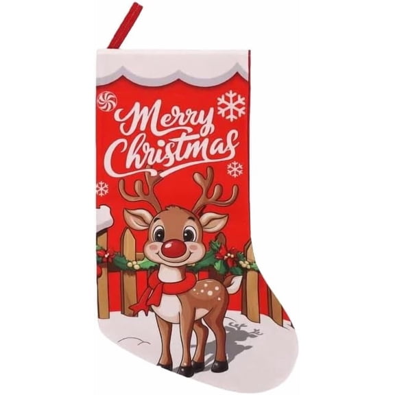 Christmas Stockings, 18” Large Super Soft Knitted Xmas Stocking for Kids,Holiday and Family Stocking for Fireplace Christmas Holiday Party Decoration (Print Reindeer)