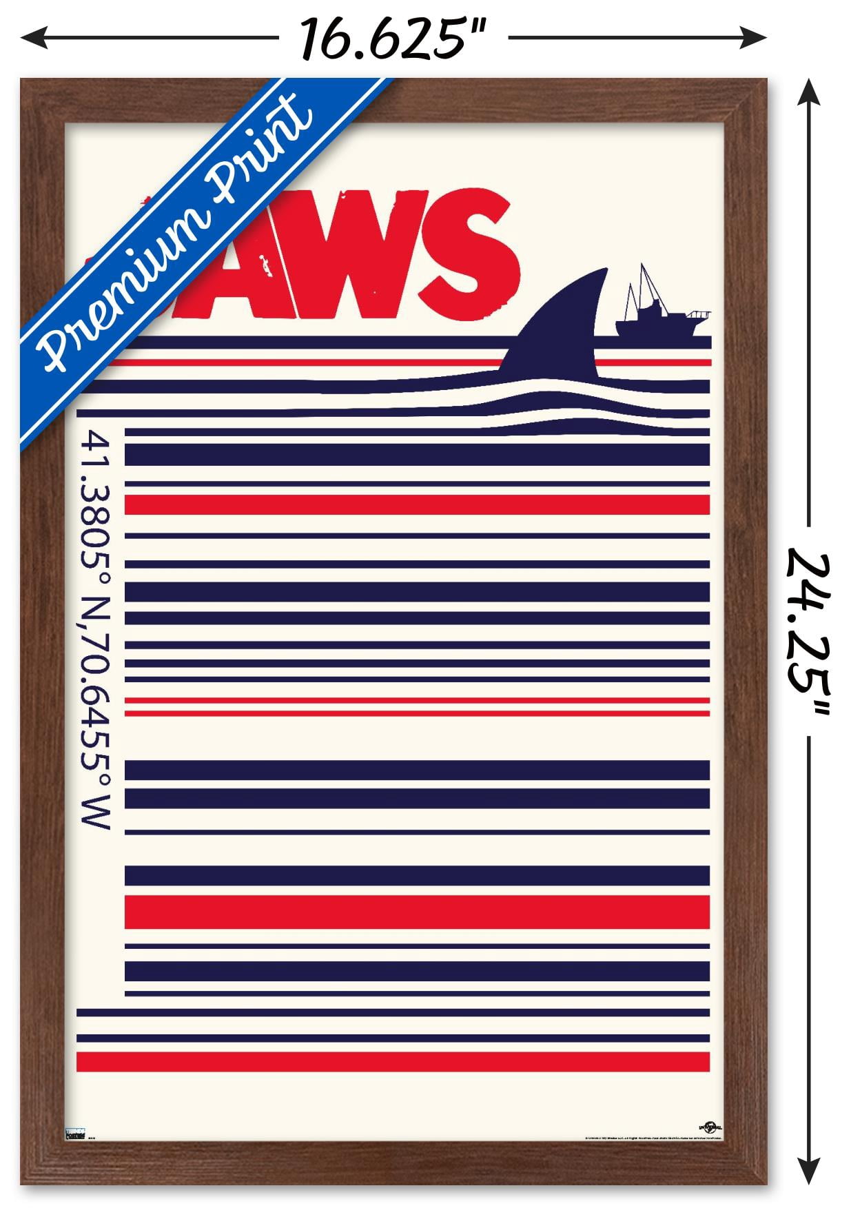 Jaws - Barcode Wall Poster, 14.725" x 22.375", Framed