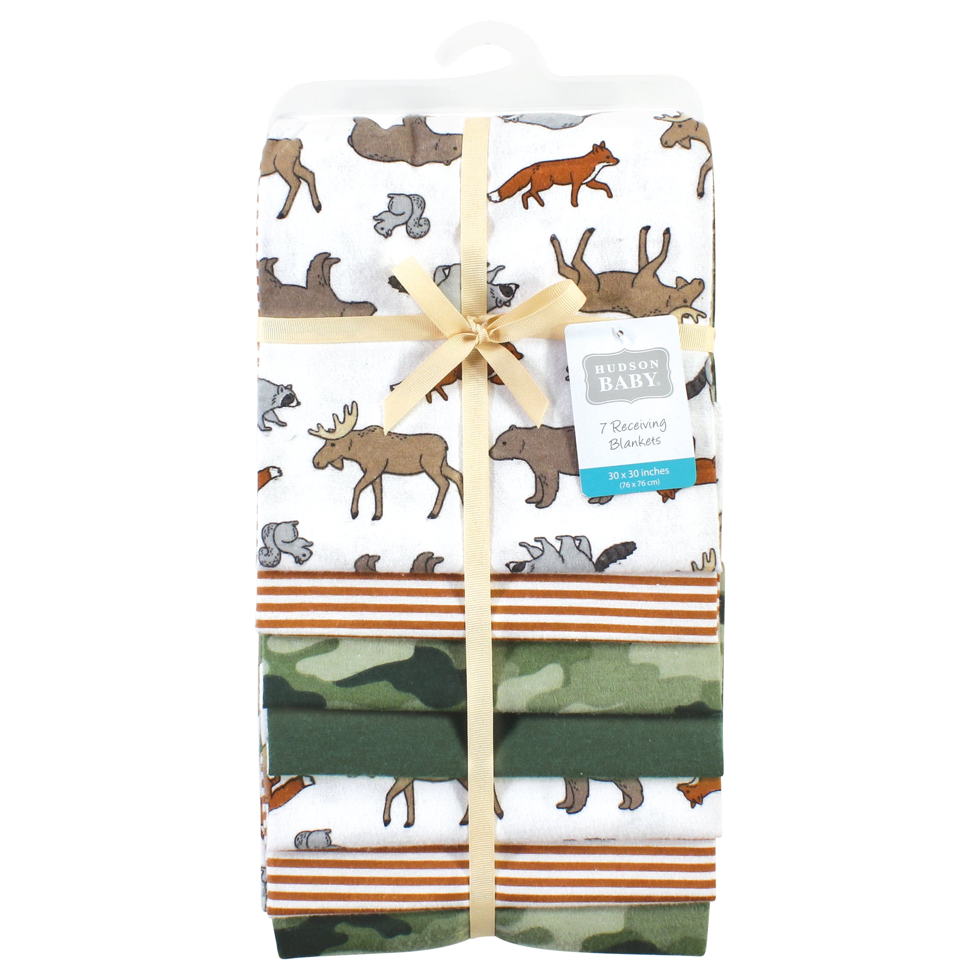 Little Treasure Hudson Baby Cotton Poly Flannel Receiving Blankets Multipack, Green Animal Adventure, 30x30 inches