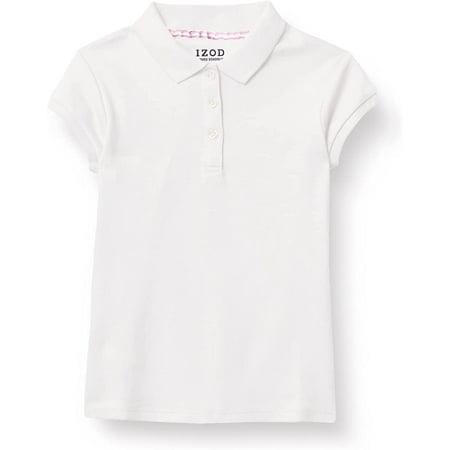IZOD WHITE Girls' School Uniform Short Sleeve Interlock Polo Shirt, US 8-10 Plus