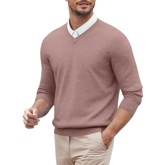GBSYEWXS Pullover Sweater For Men Collared Long Sleeve Knit Warm Solid Color Coffee Sweaters
