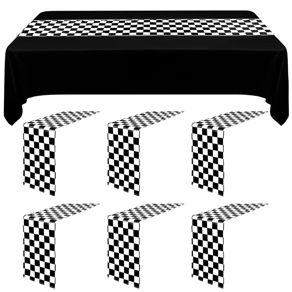 Pesonlook 6 Pack Checkered Table Runner Black and White Checkerboard Racing Flag Road Theme