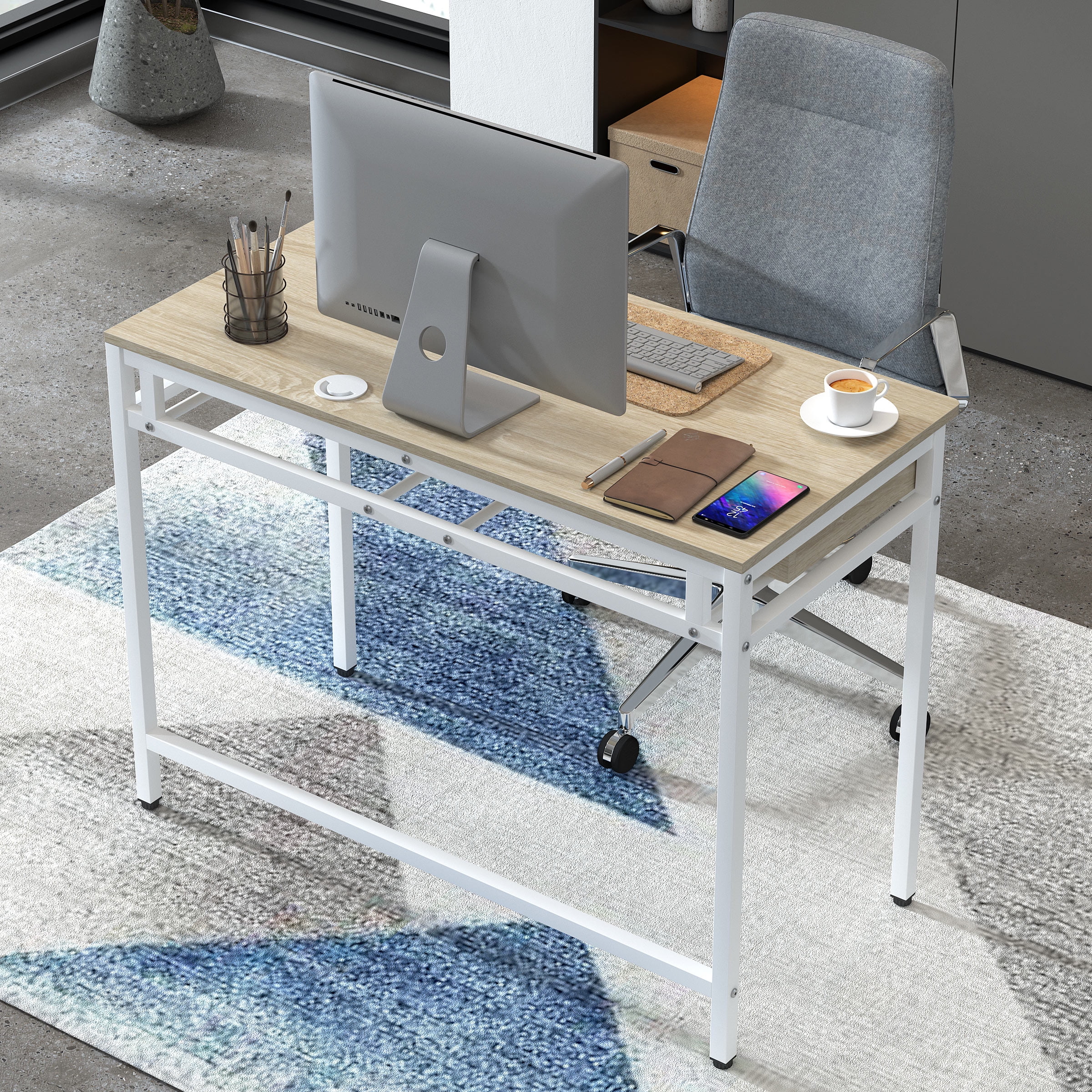 Yoneston 40 Inch Small Computer Desk with 2 Drawers, Vanity Desk with Storage for Bedroom, Home Office Working Table for Bedroom & Small Spaces, Beige