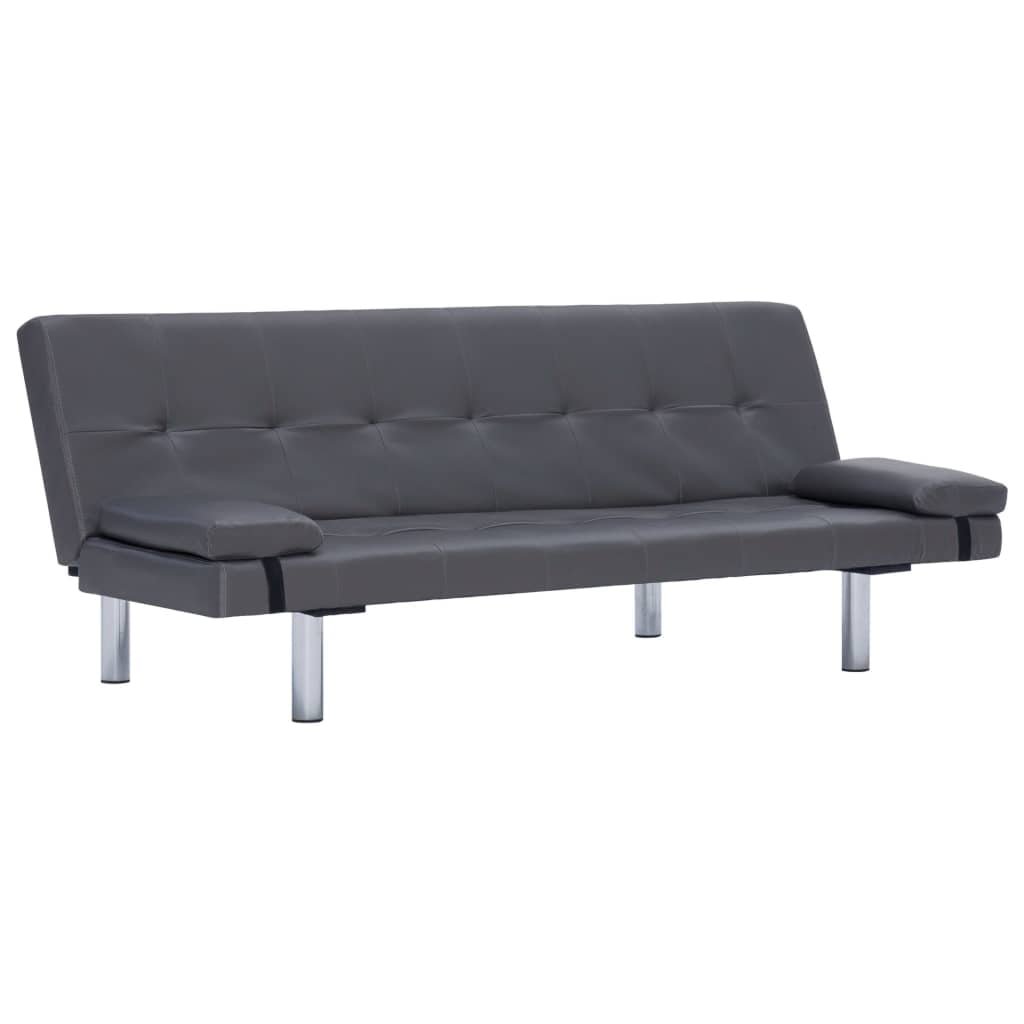 Kepooman Modern Faux Leather Convertible Sofa with 2 Pillows for Living Room Office, Gray Kepooman Modern Faux Leather Convertible Sofa with 2 Pillows for Living Room Office, Gray