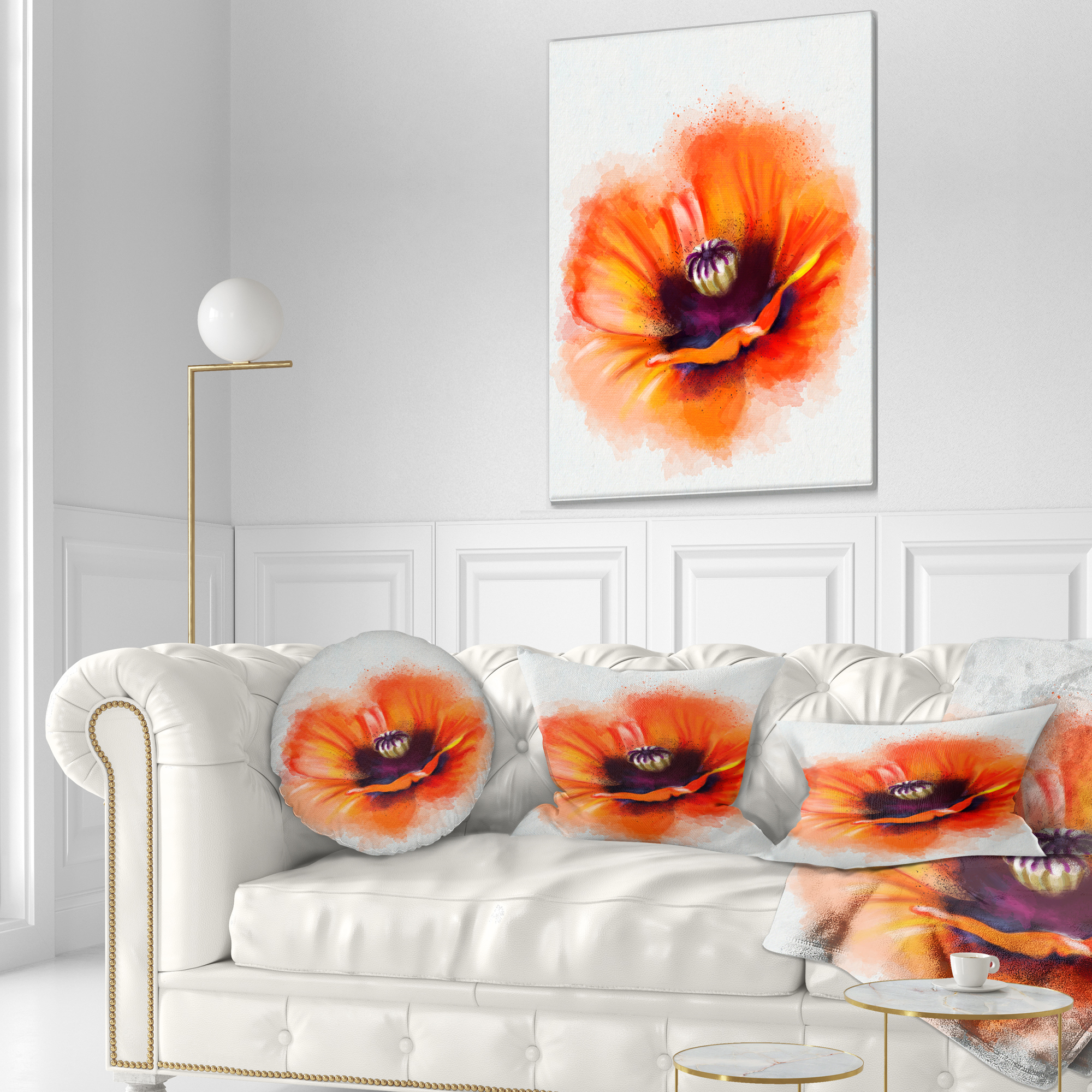 Designart Cute Orange Watercolor Flower - Flowers Throw Pillowwork - 12x20