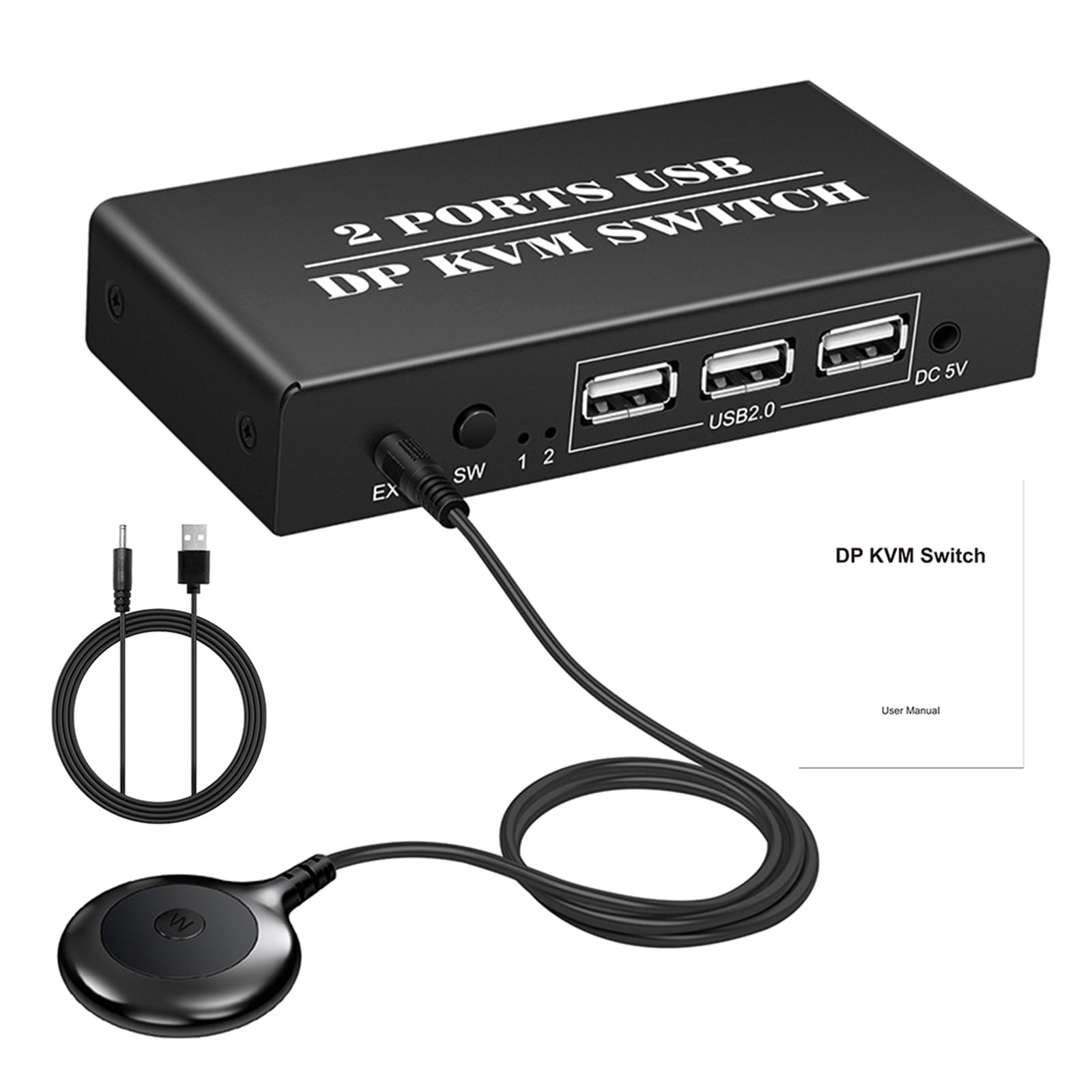 HEMLBOYW 4K60Hz 2 to 1 KVM Switcher DisplayPort KVM 2 In 1 Out for Two Computer Hosts Share Keyboard and Mouse with Cable