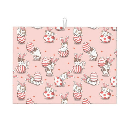 

Dish Drying Mats for Kitchen Counter - Funny Cute Rabbit Egg Pink 18x24in Dish Drying Pad Coffee Mat with Hanging Loop Super Absorbent Kitchen Counter Mat Coffee Bar Accessories