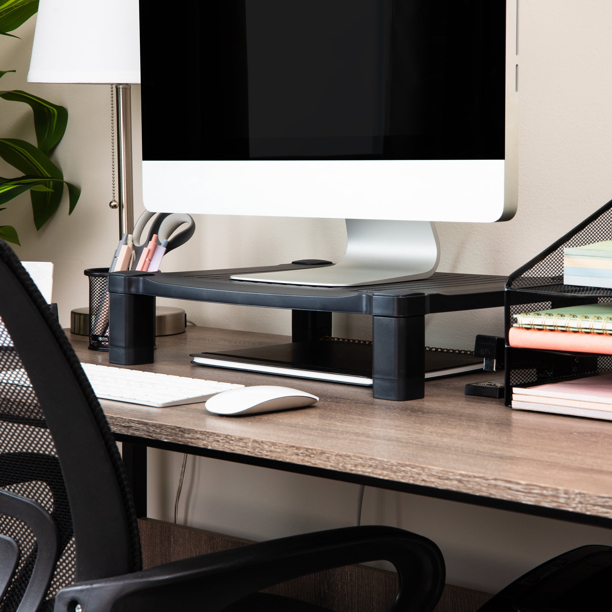Mind Reader Adjustable Plastic Monitor Stand with Storage, Laptop Riser, Desktop Organizer for Office or Home, Holds 22 lbs