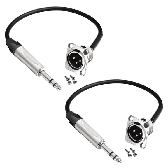 30cm XLR Pass Through Cable, No Solder, for Stage Box, Patch Panel, Floor Box - No Solder for Pro Audio Installations (XLR Male to 1/4" TRS Male 2-Pack)