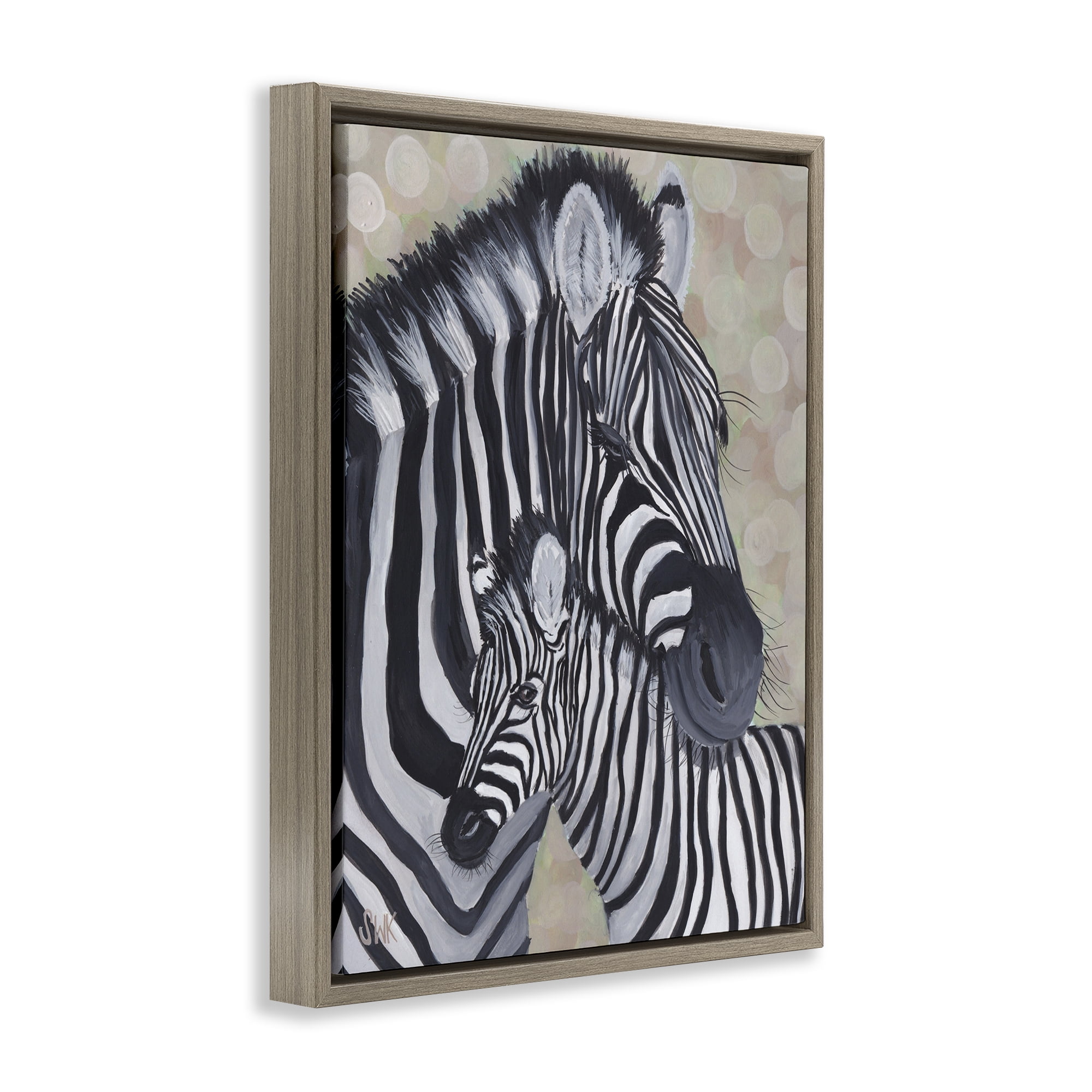 Stupell Industries Mama Zebra & Her Foal Brown Framed Floater Canvas Wall Art, design by Sarah Waldron Kimball