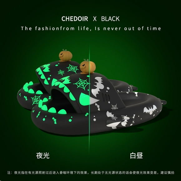 Halloween Pumpkin Night Light Shark Slippers Women Luminous Sandal Couple Home Non-slip Creative Slides Men Outside Flip Flops (A,40-41(Fit 25-25.5cm))