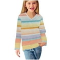 thumbnail image 6 of WRKEKC Girls Long Sleeve Tees Casual Eye-Catching Fashion Striped Print V Neck Soft Stretchy Comfortable Slim Fit Blouses for Spring Summer 3-14 Years, 6 of 8