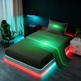 thumbnail image 2 of Manfei Gradient Horizontal Line Twin Sheets, Glowing Neon Light Bedding, Green and Black, Black Reversible 3pcs1 Flat Sheet + 1 Fitted Sheet + 1 Pillowcase, 2 of 6