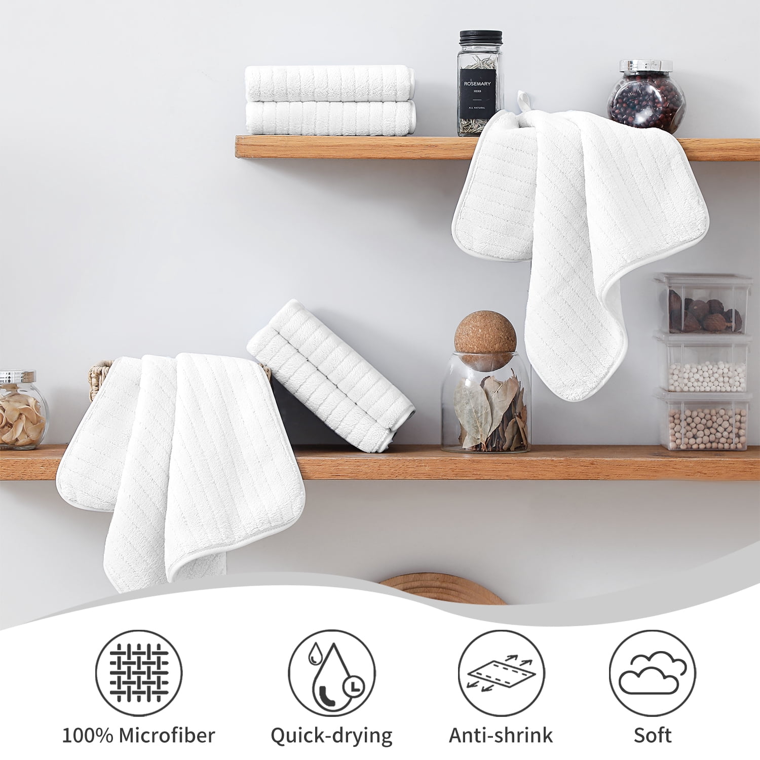 Jessy Home 24 Pack White Stripe Washcloths for Bathroom 13x13 Inch Ultra Soft Hand Face Towels