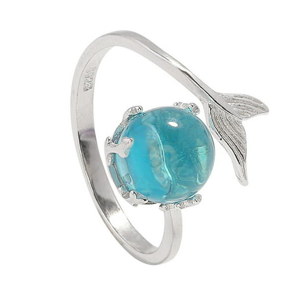 Exquisito anillo de sirena, anillos de dedo frescos, anillo de apertura ajustable para mujer, dama y niña