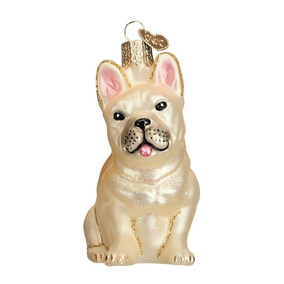 Adorno navideño de cristal con forma de bulldog francés del Viejo Mundo, 8 x 4 x 9 cm