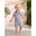 thumbnail image 6 of Cenuakty Baby Boy 4th of July Romper 0-18M  American Flag Embroidered Striped Short Sleeve Half Button-up Collared Bodysuit, 6 of 9