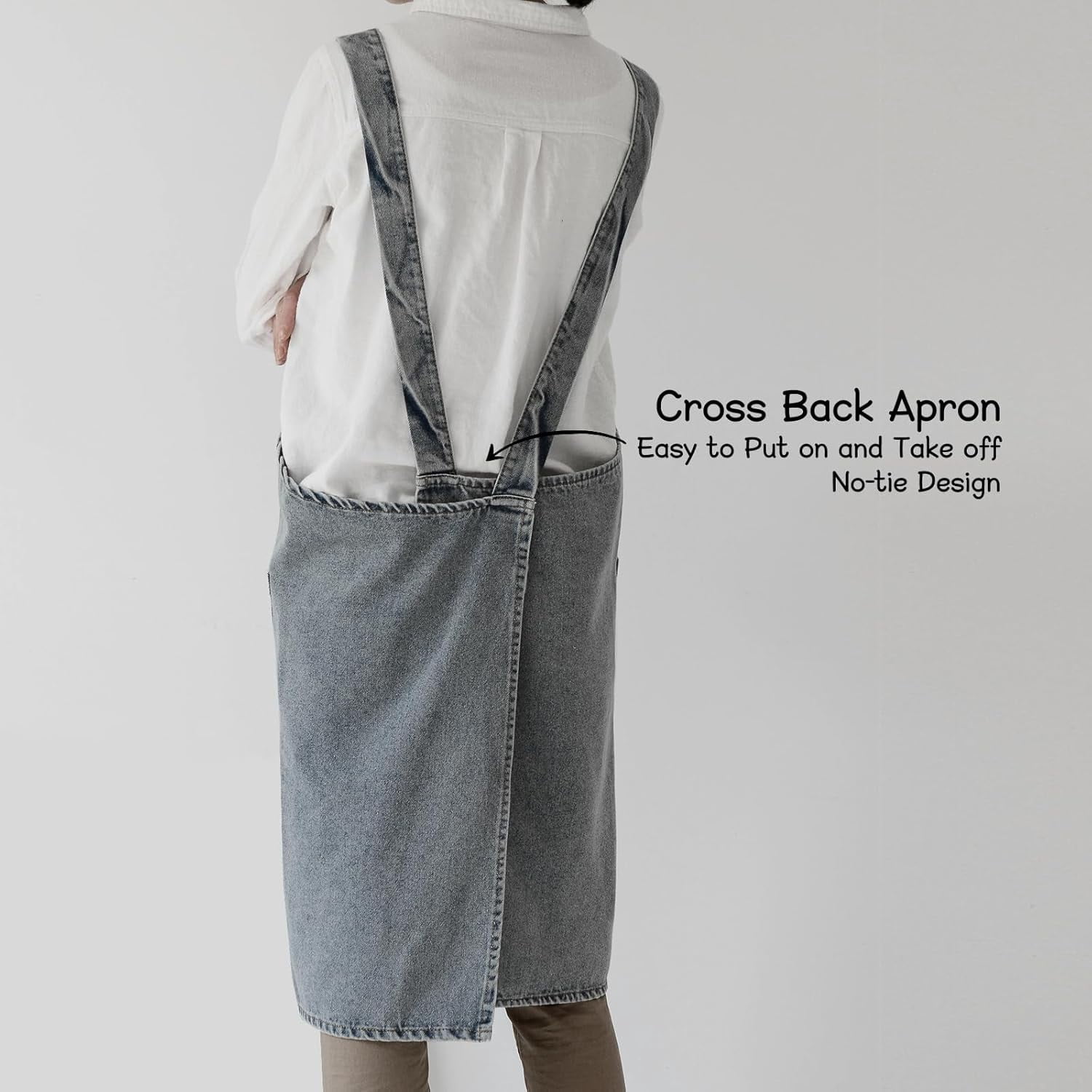 Cotton Denim Apron With 2 Pockets, Cross Back Aprons for Women Men, Bib Jean Kitchen Apron for Arts Cafe Work