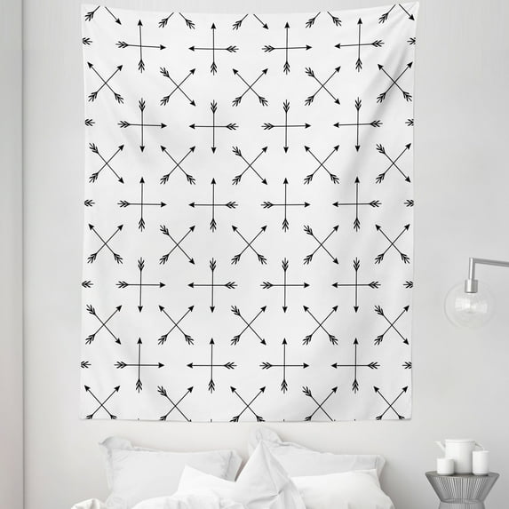Arrow Tapestry, Basic Illustration of Long Pointy Sticks Overlapping on a Plain Background, Fabric Wall Hanging Decor for Bedroom Living Room Dorm, 5 Sizes, Dark Taupe and White, by Ambesonne