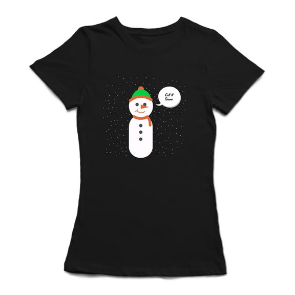 Let It Snow Cute Christmas Snowman Snowflakes Around Women Black T-Shirt, Female Small