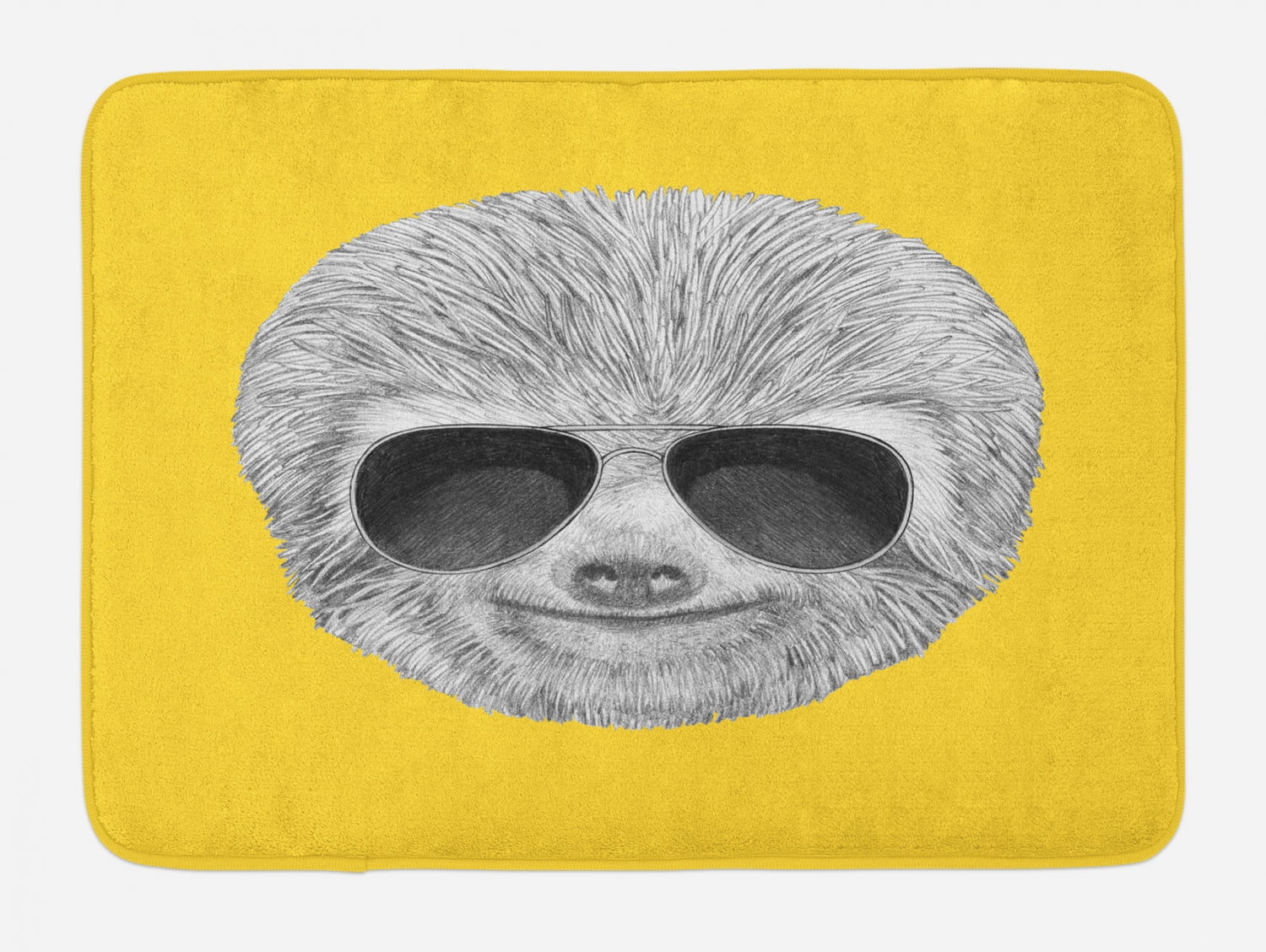 Sloth Bath Mat, Hipster Jungle Animal with Sunglasses Smiling Funny