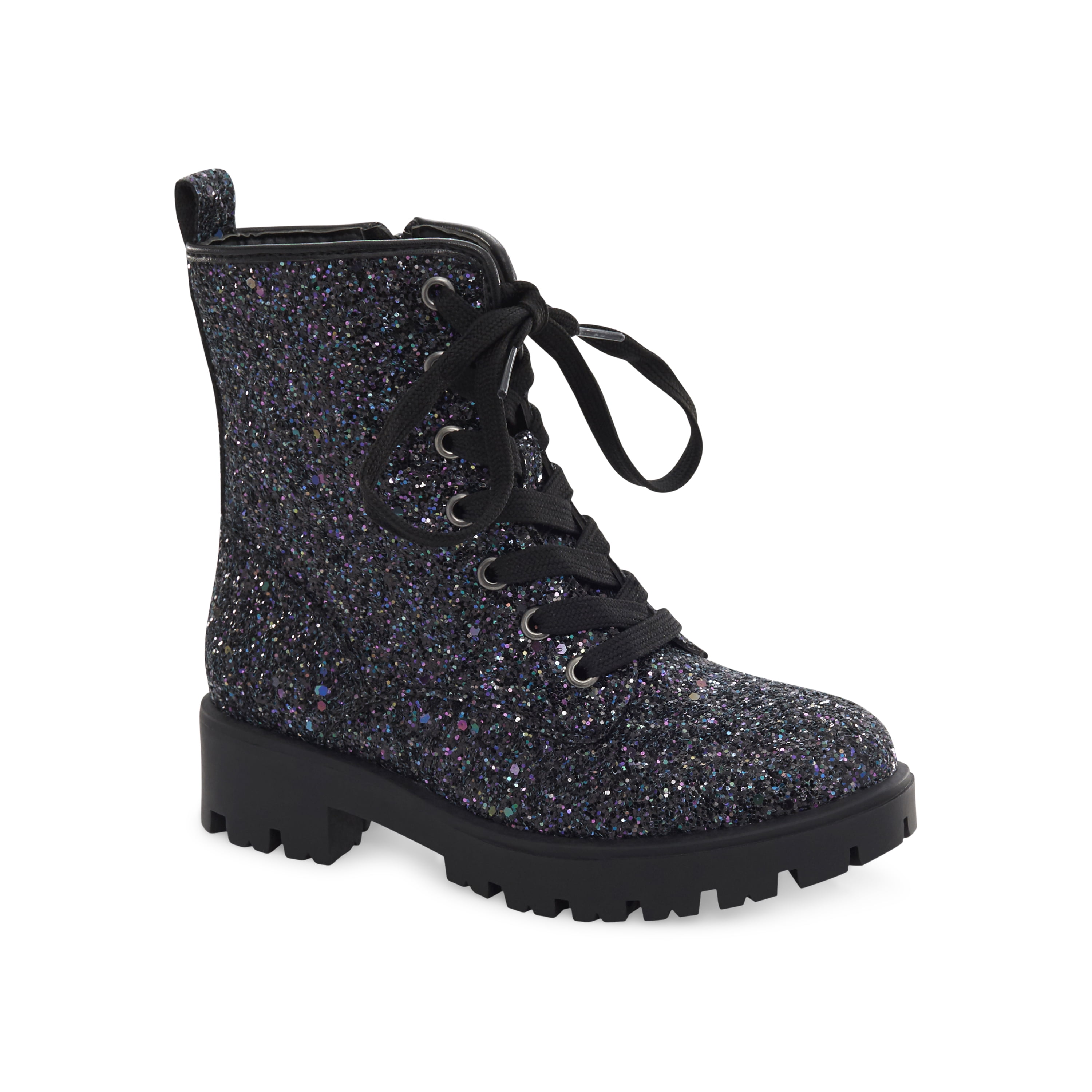 Black Sequin Combat Boots