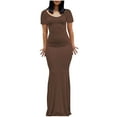 thumbnail image 1 of Ketyyh-chn99 Robes d'Été pour Femmes Grande Taille Élégante Robe de Soirée Robe d'Été Manche à Volants Ample Fluide Plissée Robe Mini Brun,2TG, 1 of 5