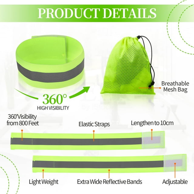 relayinert 4piece Polyester Made Reflective Bands For Enhanced Visibility No Burden Reflective Running 1Set