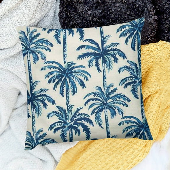 FCXZI Palm Trees Blue White Pattern Holiday Pillow Case for Sofa 18x18in