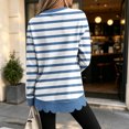 thumbnail image 4 of Dzrciro Sweatshirt for Women, Stripe Long Sleeve Crew Neck Blue Pullover Tops with Scalloped Hem, Fall Casual Loose Comfy Sweatshirts S-2XL, 4 of 8