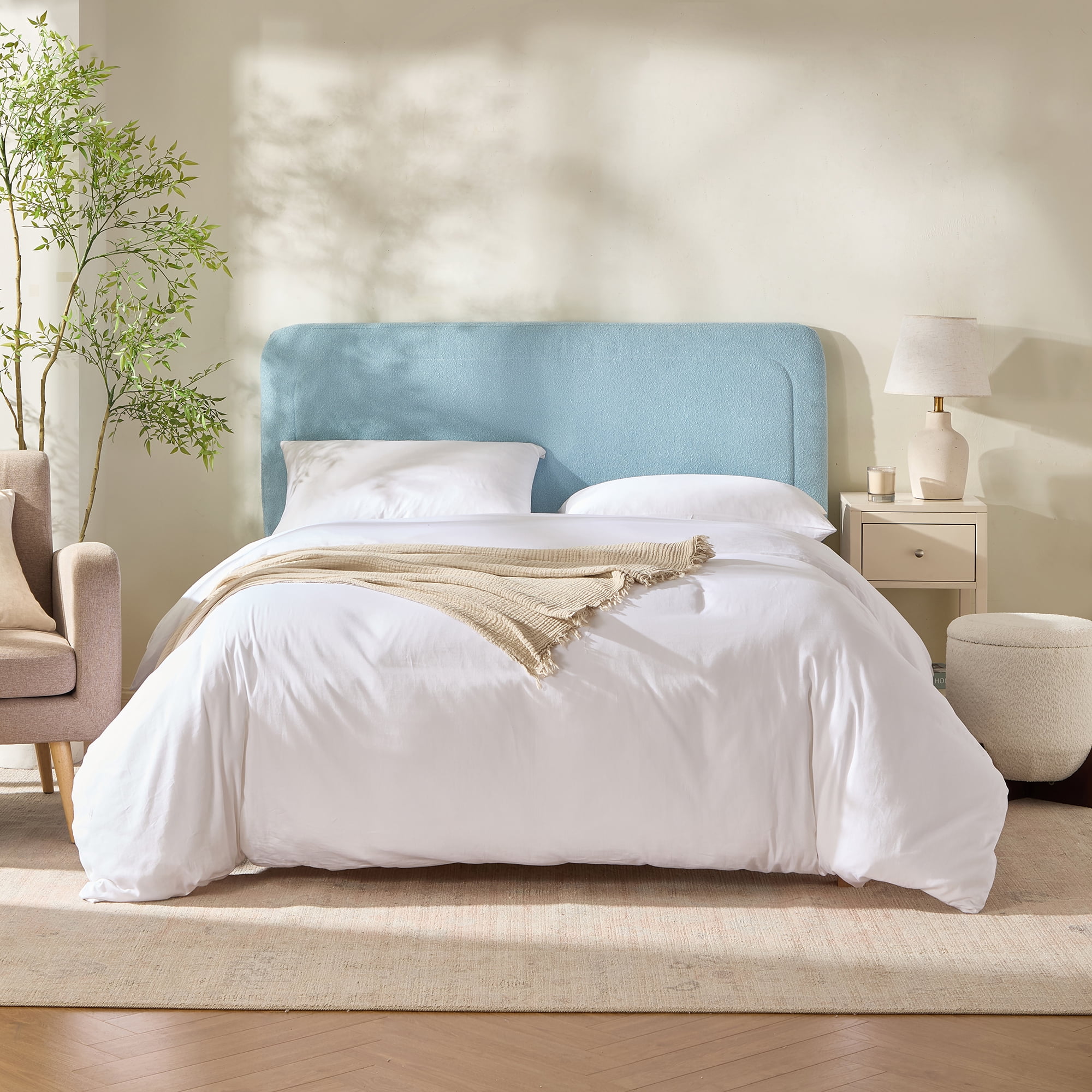 Virtu Queen Headboard No Tools Required Peel and Stick Upholstered Boucle Bed Headboard Only, Dream Blue