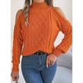 thumbnail image 6 of Womens Cold Shoulder Sweaters 2025 Fall Winter Long Sleeve Soft Chunky Cable Knit Pullovers Jumper Tops Orange Color M, 6 of 8