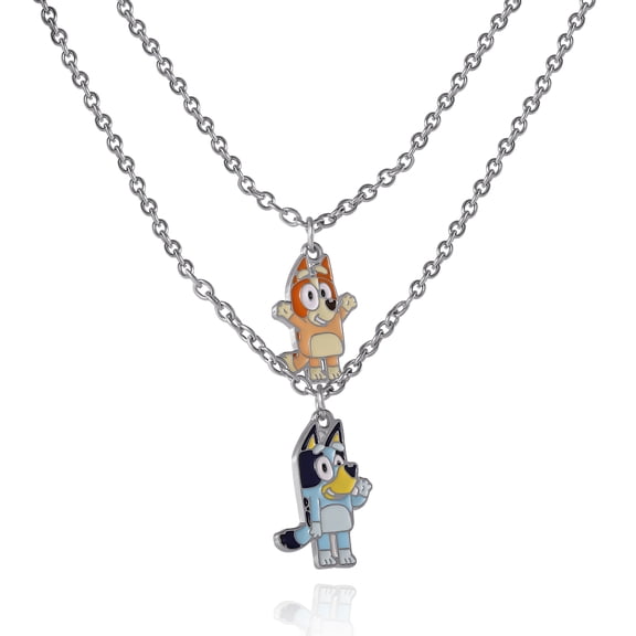 Bluey & Bingo Layered Pendant Necklace - Silver Tone - Character Jewelry
