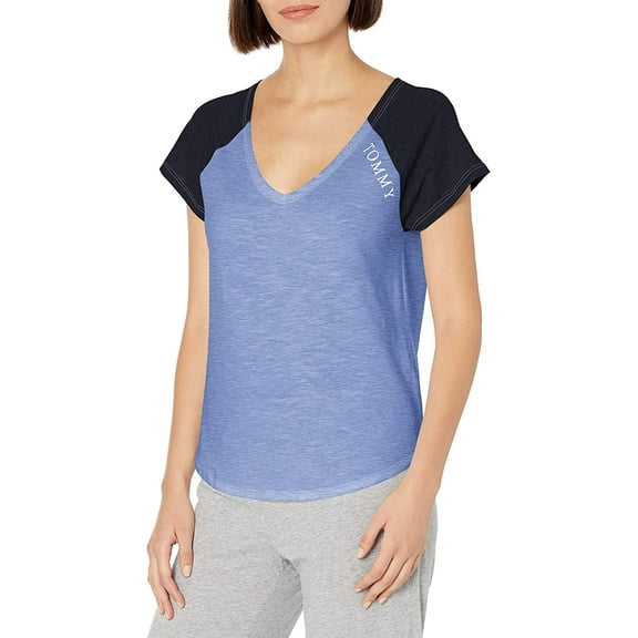 Tommy Hilfiger Womens Short Sleeve Cotton Tee Shirt with Hilfiger Logo Lounge Pj X-Large Warm Chambray